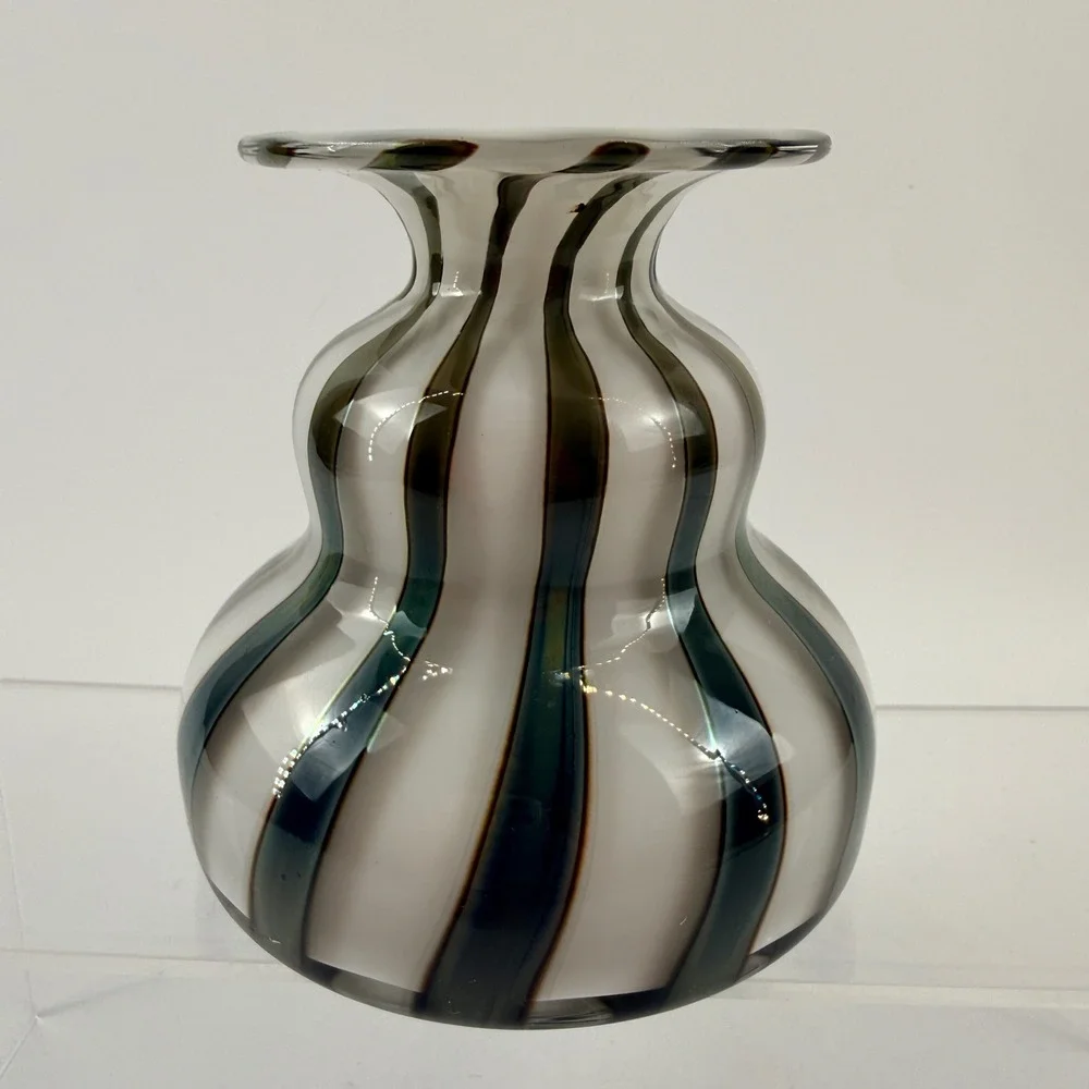 Iittala Nuutajarvi Markku Salo Striped Art Glass‎ Vase Signed Finland